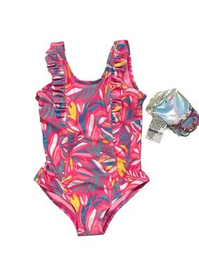 Kensie Girl Pink Tropical Ruffle One-Piece Swimsuit